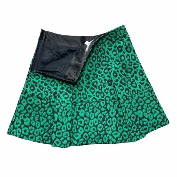 Banana Republic Skirt Womens 0 Petite High Waisted Green Leopard Jacquard Print - Picture 2 of 7